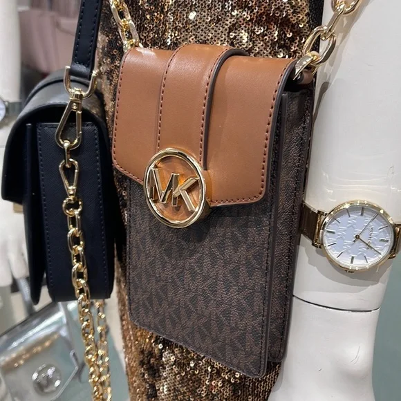 Michael Kors Carmen Small Logo Smartphone Crossbody BagBrownNWT
